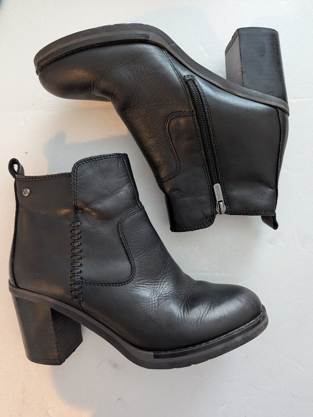 Pickolinos Black Leather Block Heel Ankle Boots - Women